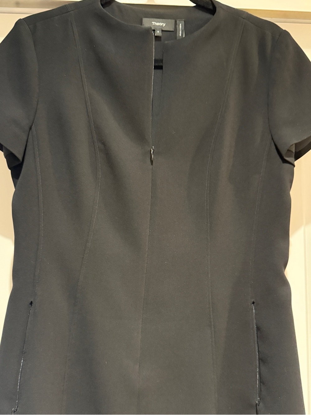 Theory Admiral Crepe Front Zip Black Shift Dress Front Pockets Sz 8 | NWT - Picture 6 of 9